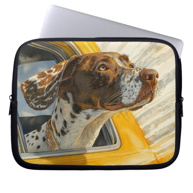 Konsttryck med fläckig hund på bilutflykt laptop fodral (Framsidan)