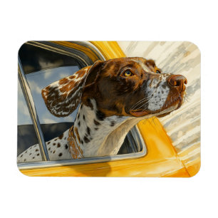 Konsttryck med fläckig hund på bilutflykt magnet