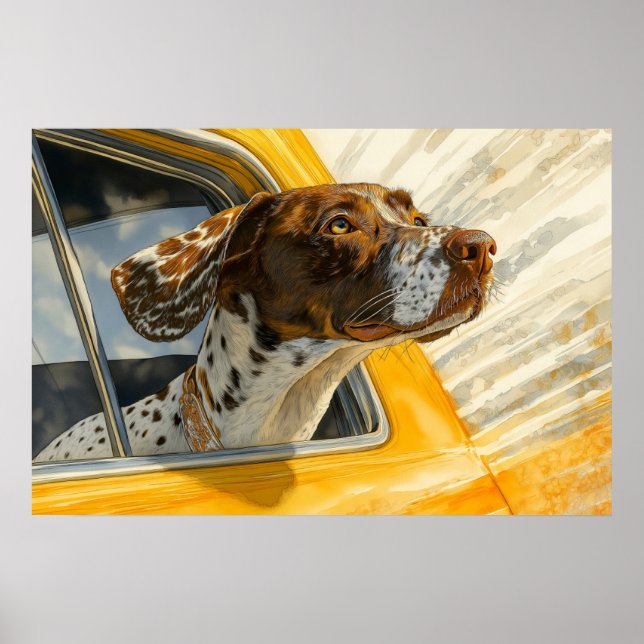 Konsttryck med fläckig hund på bilutflykt poster (Framsidan)