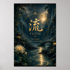 Konsttryck med kinesisk tecken 流 Flöde (Liú) Poster