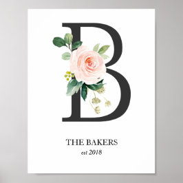 Konsttryck med monogram, bokstav B, bröllop, barnk Poster