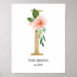 Konsttryck med monogram, Bokstav I, Bröllop, Barnk Poster
