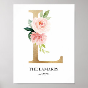 Konsttryck med monogram, bokstav L, bröllop, barnk Poster