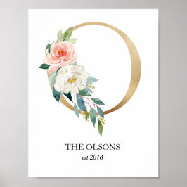 Konsttryck med monogram, bokstav O, bröllop, barnk Poster