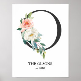 Konsttryck med monogram, bokstav O, bröllop, barnk Poster