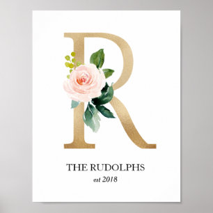 Konsttryck med monogram, bokstav R, bröllop, barnk Poster