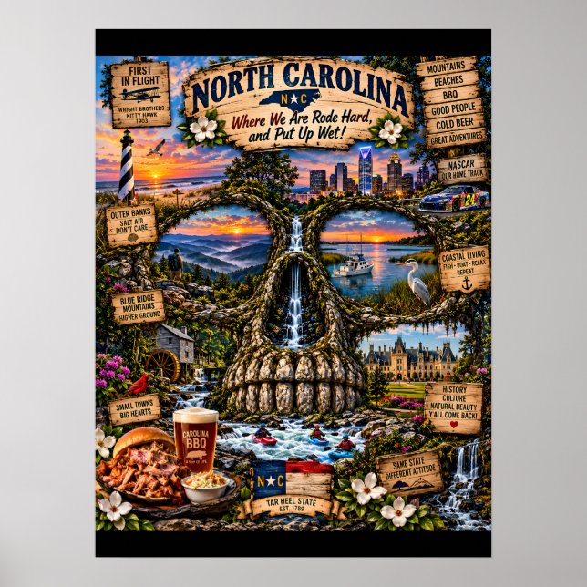 Konsttryck med North Carolina-kallelsen | State of Poster (Framsidan)