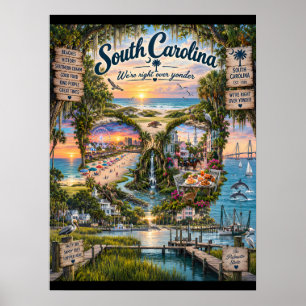 Konsttryck med South Carolina Dödskalle State of Poster