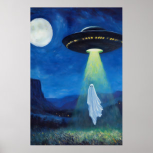 Konsttryck om spökabduktion, läskig science fictio poster