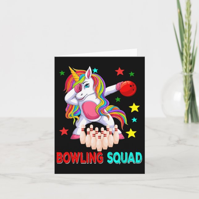 Konstummet Bowling Squad Dabbing Unicorn Player Te Kort (Framsida)