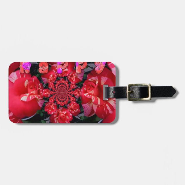 Konstutskrift för Iridescent Röd ros "Lycklig Vale Bagagebricka (Horisontell Framsida)