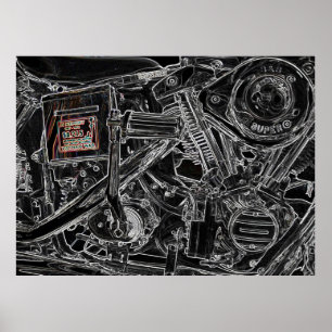 Konstverk av den gammala Harley motorcykeln - Poster