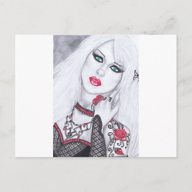 Konstverk av vackert dam och blommor vykort (Framsida)