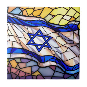 Konstverk i form av Israels flagga i mosaik och gl Kakelplatta