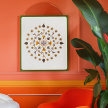 Konstverk med pressade blommor botanisk mandala