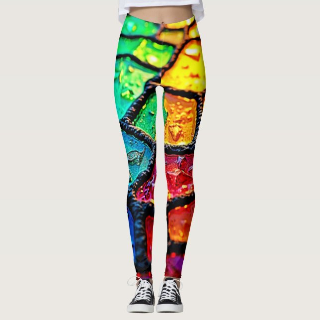 Konstverk med regnbågssjuka glas i närbild leggings (Framsida)