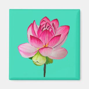 Konstverk med rosa lotusblomma i vattenfärg magnet