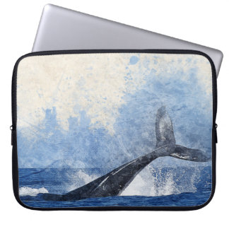 Konstverk med stjärt av blåval som stänker i havet laptop fodral