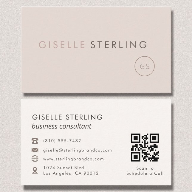 Konsult -  Rosa Beige QR Code Luxury Visitkort (Skapare uppladdad)