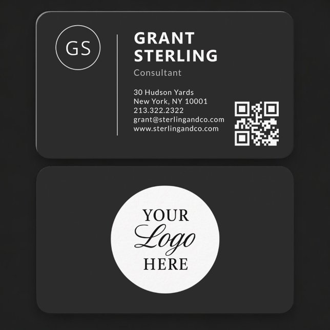 Konsult Svart Logotyp QR-kod Professionell Visitkort (Skapare uppladdad)
