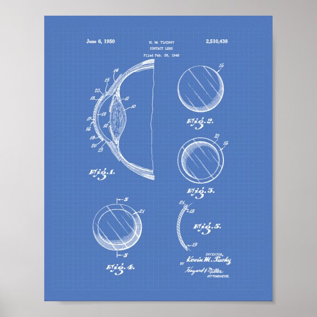 Kontakta Lens 1950 Patent Art Blueprint Poster (Framsidan)