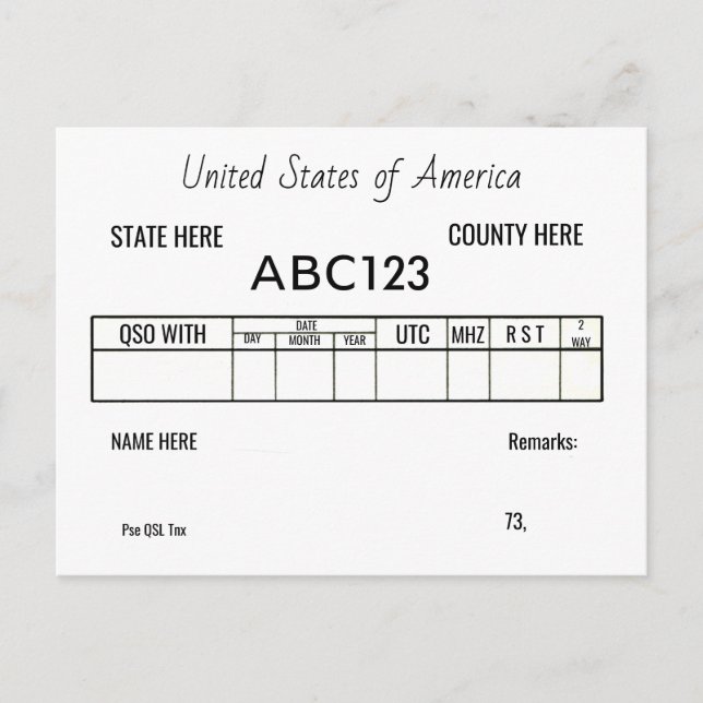 Kontakter för QSL-kortets ham-radiooperatörer Vykort (Framsida)