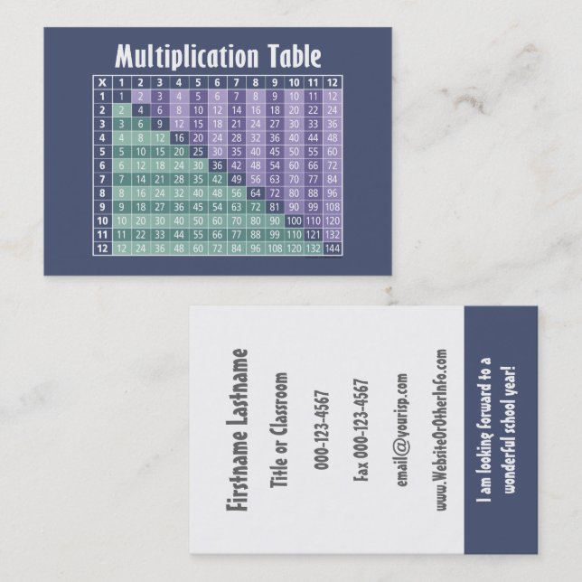 Kontaktinformation för Math Teacher Back to school Visitkort (Fram/baksida)