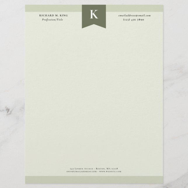 Kontaktinformation för Olive Elegant fet Monogram Brevhuvud (Framsida)
