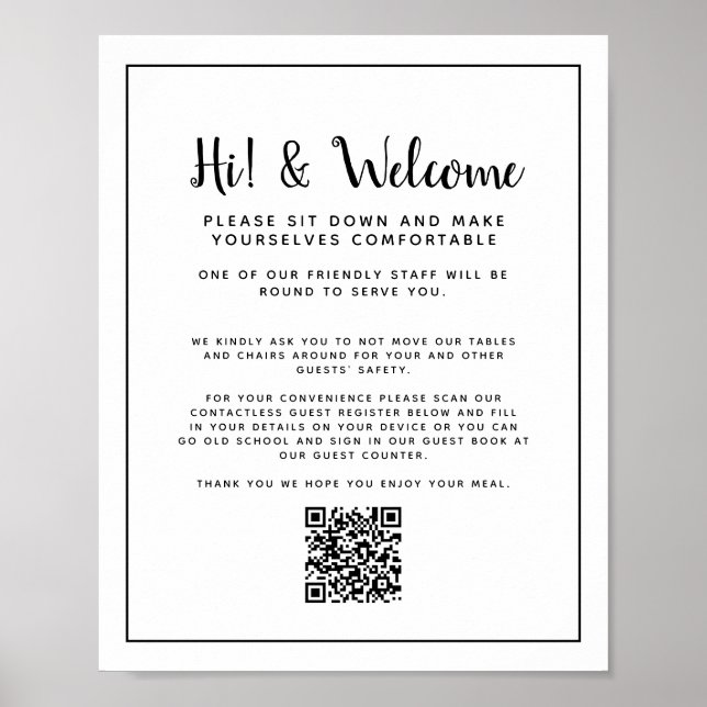 Kontaktlös information om QR-gäster och välkomstte Poster (Framsidan)