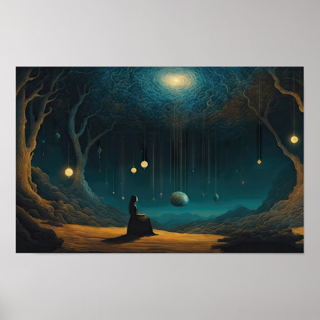 Kontempla en surrealistisk galaxi av marionettplan poster (Framsidan)