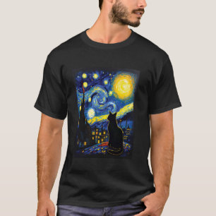 Kontemplativ katt siluett Van Gogh konststil Gr T Shirt