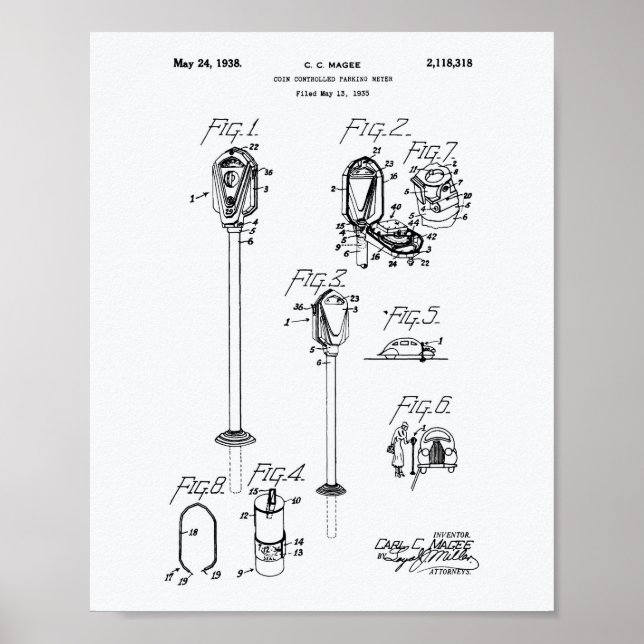 Kontentparks 1938 Patent Art White Papper Poster (Framsidan)