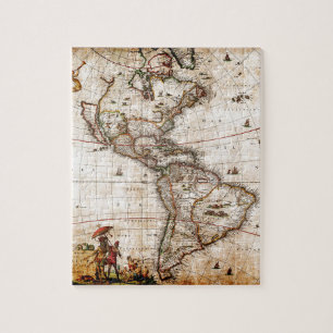 Kontinenten Amerika Gamla Karta Pussel