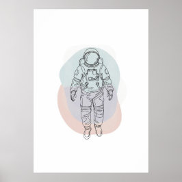 Kontinuerlig abstrakt Astronaut One Line Art Poster