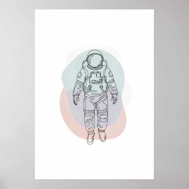 Kontinuerlig abstrakt Astronaut One Line Art Poster (Framsidan)