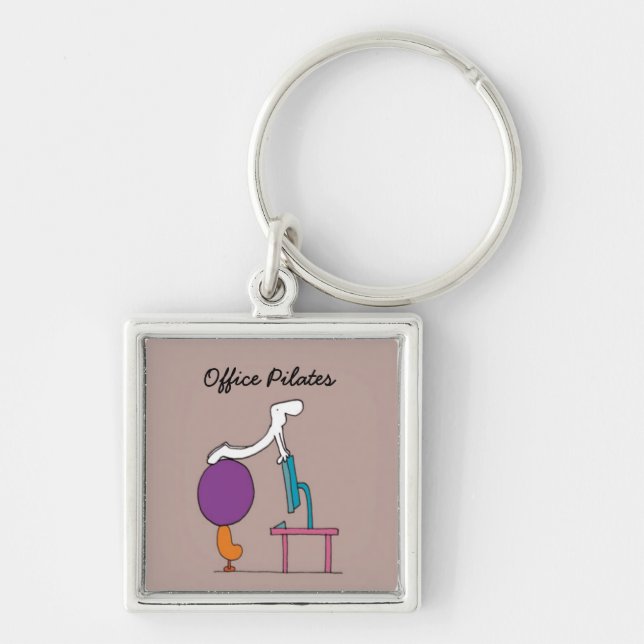 Kontoret Pilates kvadrerar keychain, brunt Fyrkantig Silverfärgad Nyckelring (Framsidan)