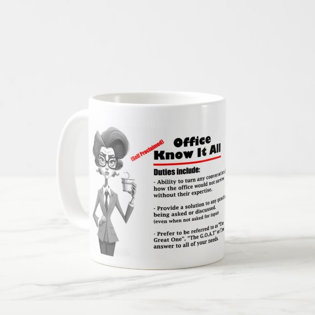 Kontors humor känner till allt kaffe Mugg 2 (Framsida vänster)
