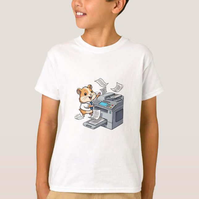 Kontorshamsterkaos skrivare barn t shirt (Framsida)
