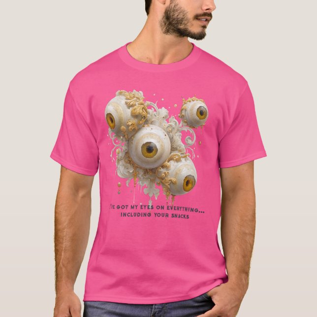 Kontorsminne. Surreal Baroque Eyebullar Guld T Shirt (Framsida)