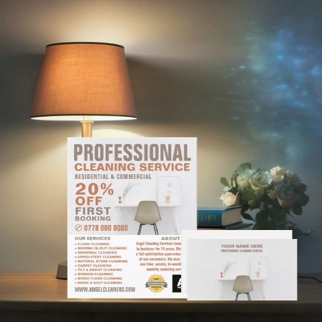 Kontorsskrivbord, Rengöringstjänst Reklam Reklamblad (Skapare uppladdad)