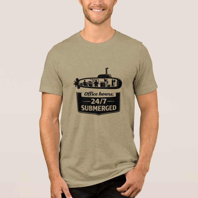 Kontorstid 24/7 Undervattens Ubåtshumor T Shirt (Framsida)
