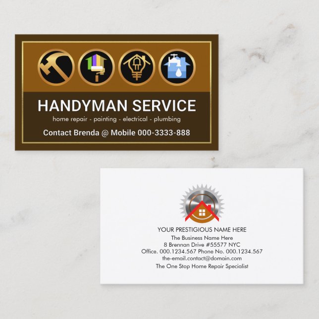 Kontraktor snyggt Ram Brown Lagrar Visitkort (Fram/baksida)