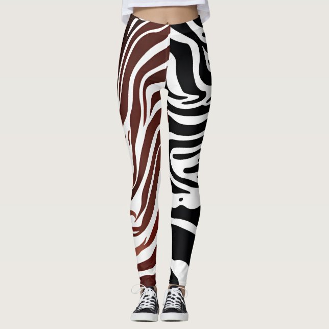 Kontrasterar svartvita, rinnande, rinnande skinn leggings (Framsida)