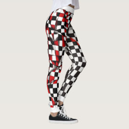 Kontrastering av rött och vitt kontrollerat foder leggings