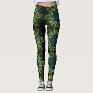 Kontrastkopplingar för gult av geometrisk grönt leggings