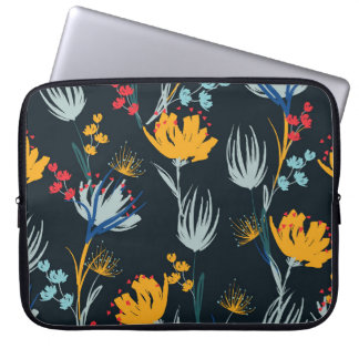 Kontrastpensel för Blommigt: Svart sömlös Laptop Fodral