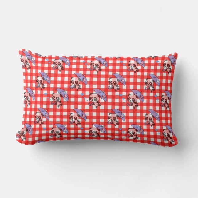 Kontroll av Cute Red Gingham Lumbarkudde (Framsida)