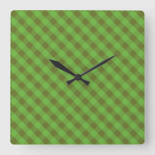 Kontroll av Gingham Wall Clock land-stil Grönt Fyrkantig Klocka