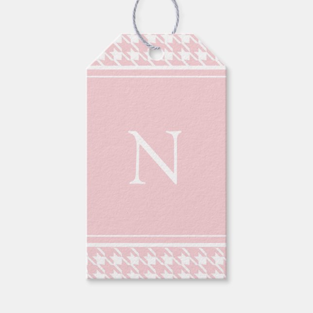 Kontroll av monogram Rosa Houndstooth Presentetikett (Framsidan)