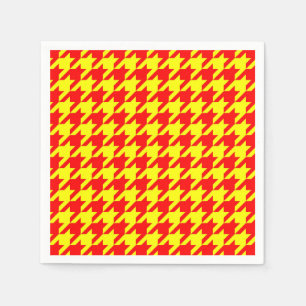 Kontroll av röd Gult Houndstooth-ingång Pappersservett